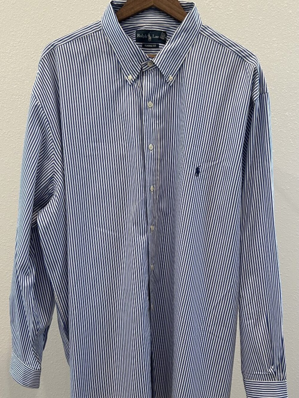 Ralph Lauren Classic Fit Navy White Stripe Long Sleeve Button Down Shirt